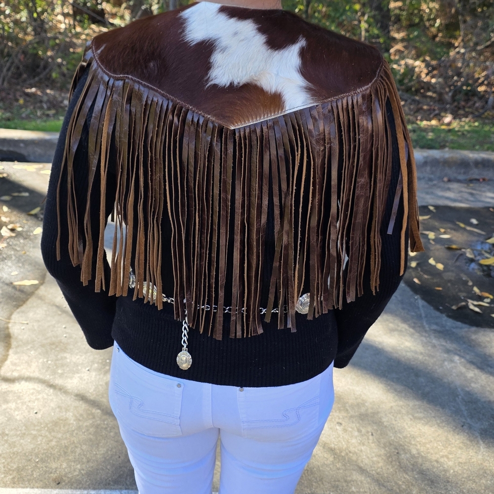SOLD!!Handmade Cowhide Leather Fringe Shawl • Western Statement Piece